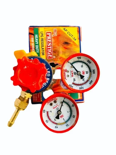 LPG Duoble Gauge Regulator With On Off Knob Brass Body Aone Prestige Industrial Use